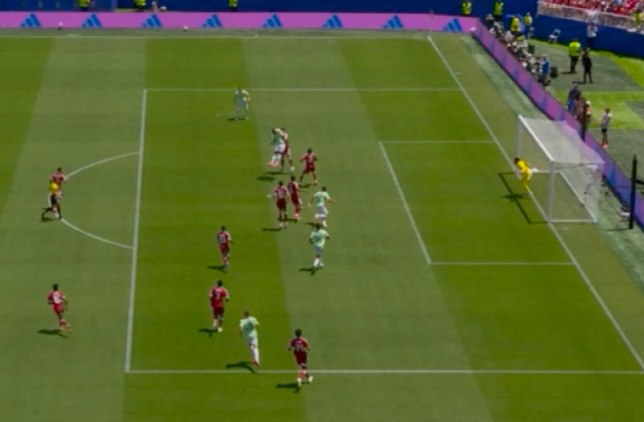 A screen grab showing the moment the ball was headed forward towards Remo Freuler