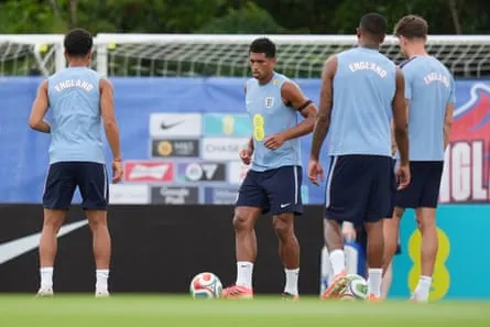 England’s Jude Bellingham, centre, in training