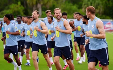 Harry Kane (second right) and Jordan Henderson (second left) during a training session at Palm Beach Gardens, Florida
